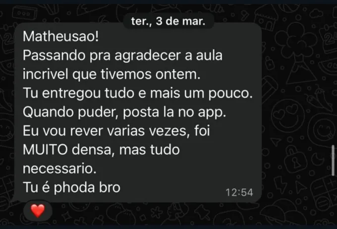 Agradecimento pela aula incrível